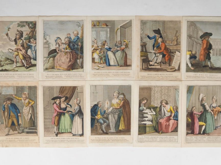 Suite de 40 gravures en couleur "les proverbes toscans" par NICOLAS PA