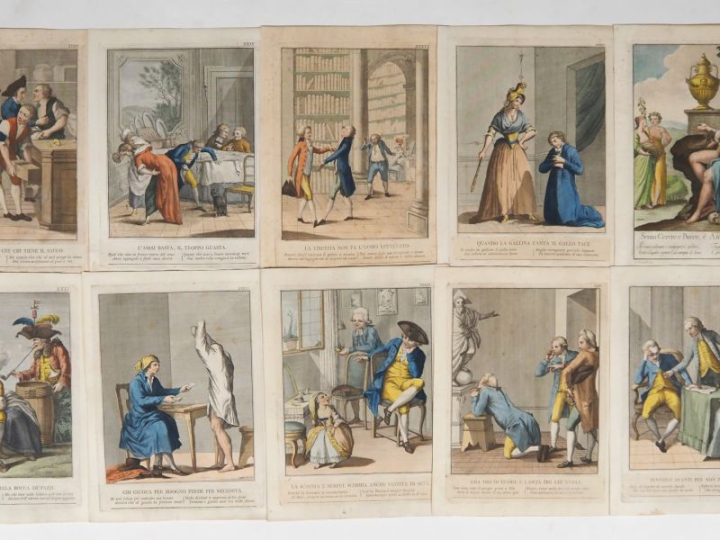 Suite de 40 gravures en couleur "les proverbes toscans" par NICOLAS PA