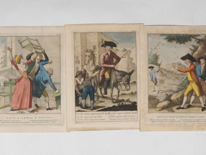 Suite de 40 gravures en couleur "les proverbes toscans" par NICOLAS PA