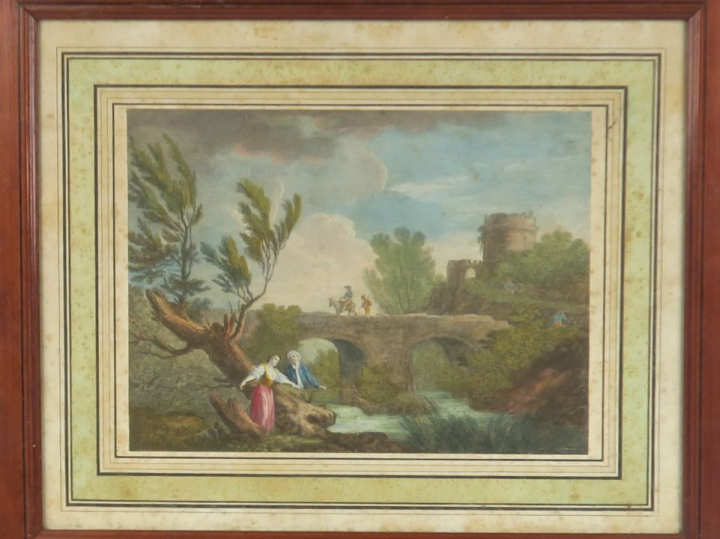 Gravure en couleurs XIXème par Wizani.  "vue du moulin dit Buschmuhle 