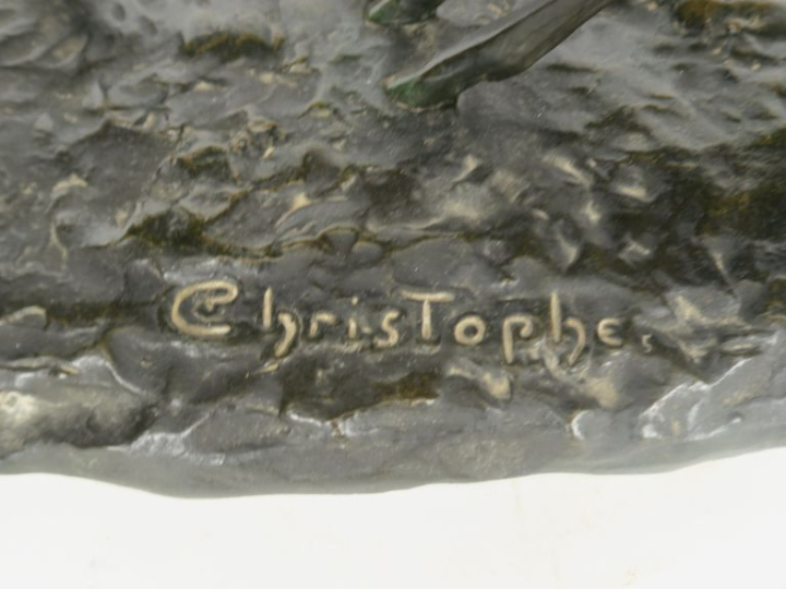 CHRISTOPHE.  "couple de chevreuils" Groupe en bronze à patine brune  S