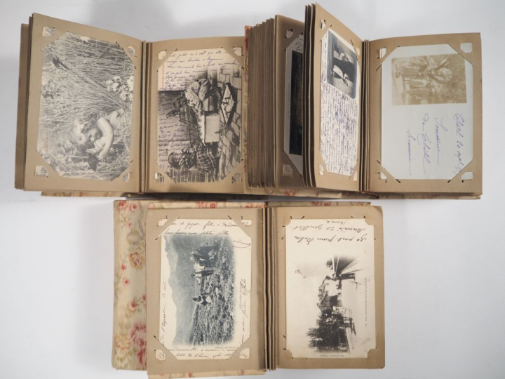 Bel ensemble de cartes postales dans cinq petits albums en forme de li