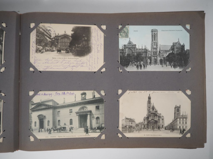 Album 1900 de cartes postales, belle reliure Art Nouveau : types de Pa