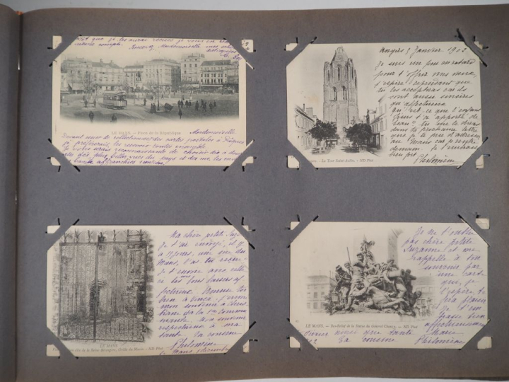 Album 1900 de cartes postales, belle reliure Art Nouveau : types de Pa