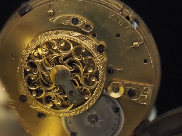 LANDRY, à Paris Montre de gousset à coq XIXème en argent et laiton.  C