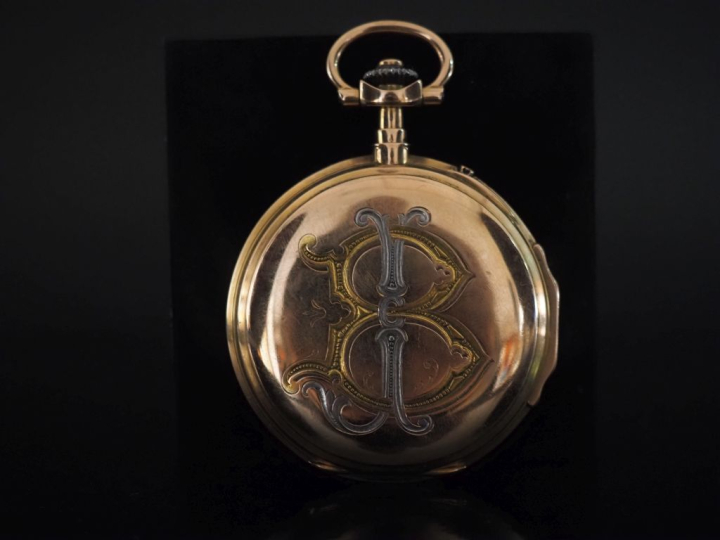 Montre de gousset Napoléon III trois tons d'or 750.  Cadran à chiffres