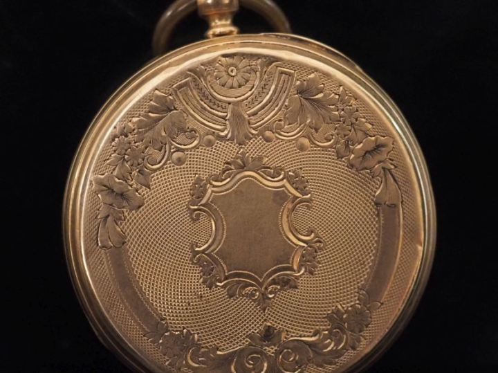 Montre de gousset Napoléon III en or jaune 750.  Cadran à chiffres ara