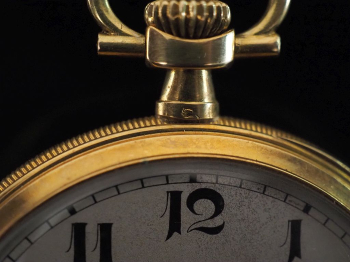 LIP Montre de gousset de style Art déco en or jaune 750.  Cadran à chi