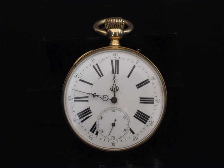 GENEVE Montre de gousset en or jaune 750.  Cadran à chiffres romains p