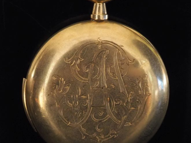 LEPIC Montre de gousset aveugle en or jaune 750.  Cuvette en or découv