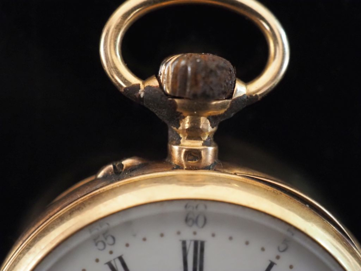 Montre de gousset en or jaune 750. Cadran à chiffres romains pour les 