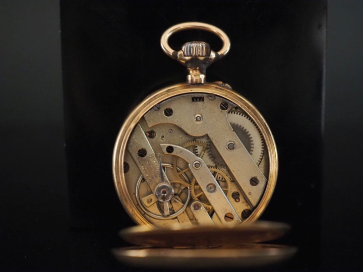 Montre de gousset en or jaune 750. Cadran à chiffres romains pour les 