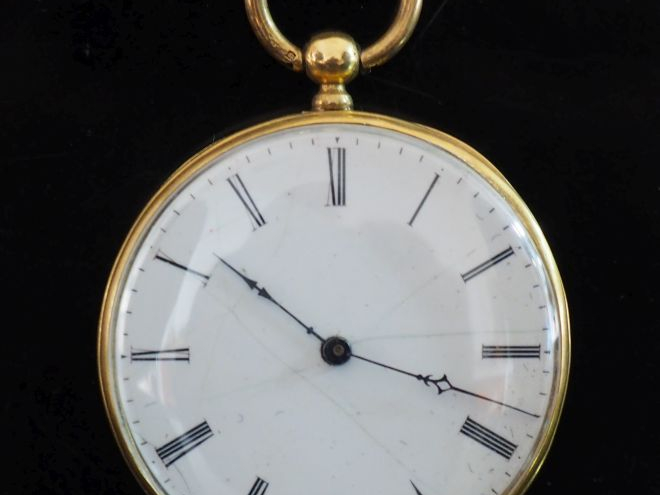 Montre de gousset en or jaune 750.  Cadran à chiffres romains pour les