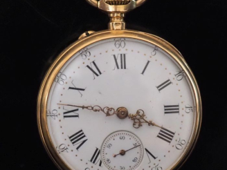 Vente aux enchères Montre de gousset en or jaune 750.  Cadran à chiffres romains pour les