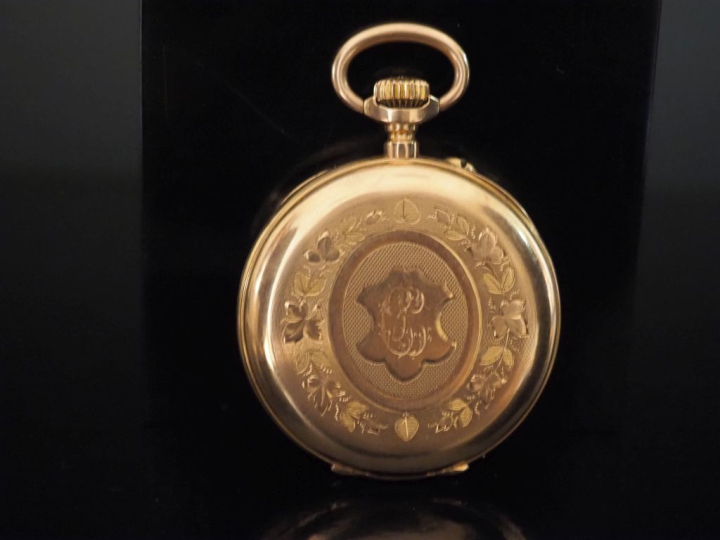 Montre de gousset en or jaune 750.  Cadran à chiffres romains pour les