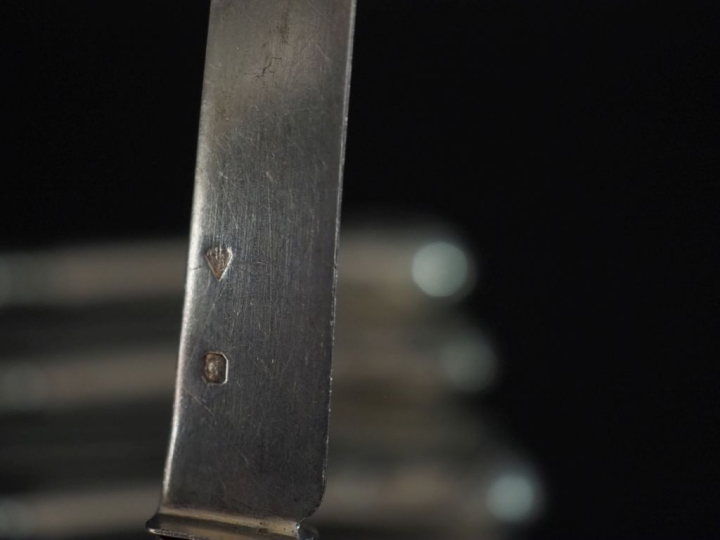 Suite de dix couteaux à fruit de style Louis XVI en argent 925 et arge