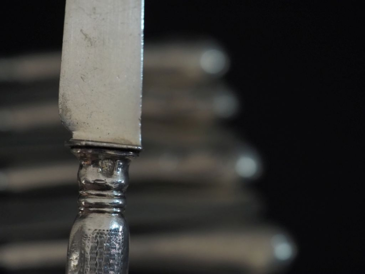 Suite de dix couteaux à fruit de style Louis XVI en argent 925 et arge