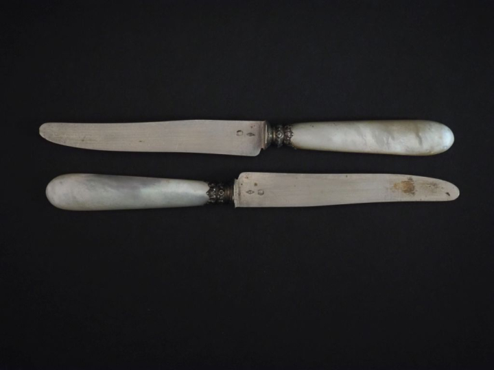 Suite de dix-huit couteaux à fruits lame argent 925, poinçon Minerve, 