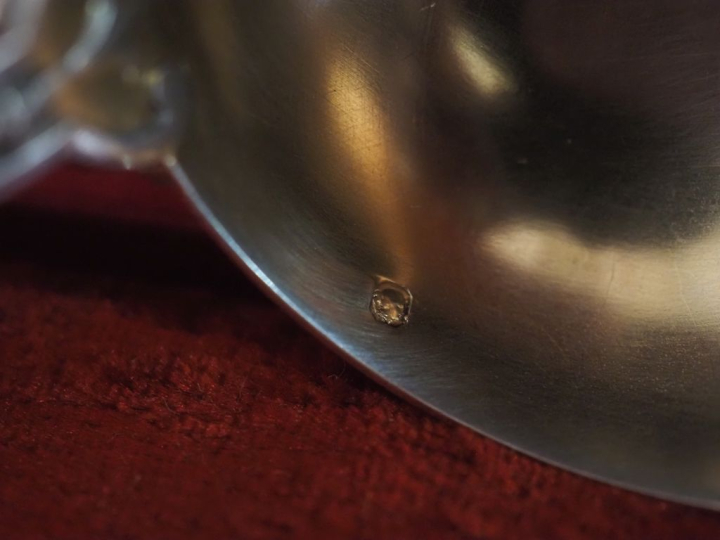 Louche à punch en argent et vermeil 925, poinçon Minerve.  La spatule,