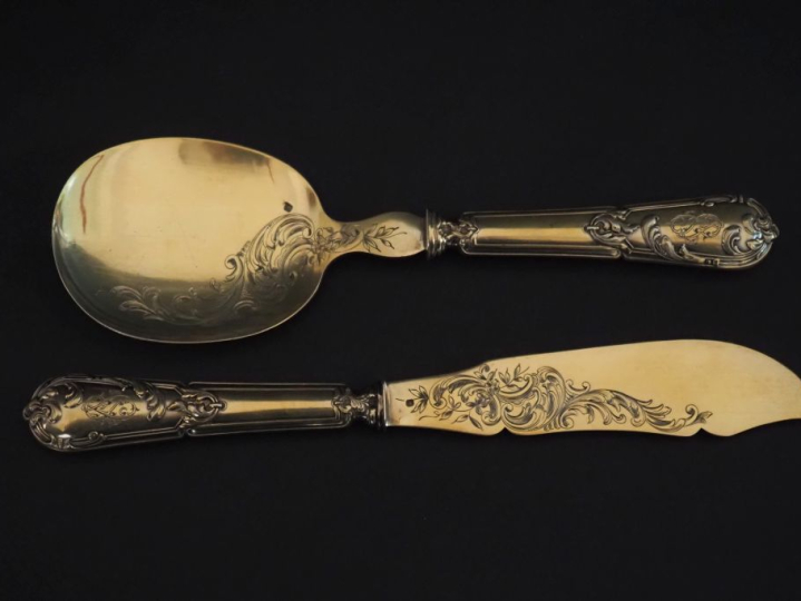 Couvert à servir la glace en argent doré fourré et argent doré 925, po