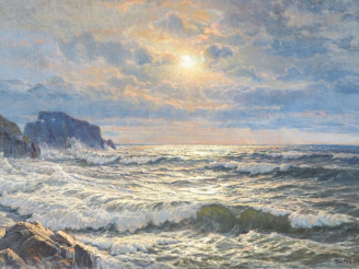 Vente aux enchères Wartan MAHOKIAN (1869-1937) « Soleil couchant en bord de mer » Huile s