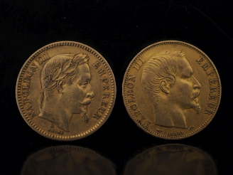 Vente aux enchères Deux pièces de 20 Francs or, 1859-A et 1866-A.  FRAIS ACHETEURS 10% HT
