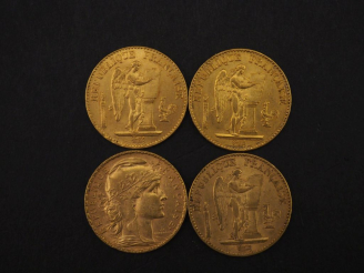 Vente aux enchères Quatre pièces de 20 Francs or, 1875-A, 1876-A, 1878-A et 1904.  FRAIS 