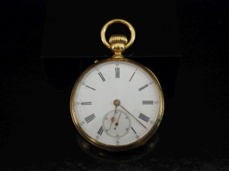 Vente aux enchères ETABLISSEMENT DE GENEVE Montre de gousset en or jaune 750.  Cadran à c