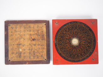 Vente aux enchères Chine, début Xxe siècle, Boussole géomantique en bois anciennement laq
