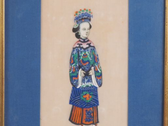 Vente aux enchères Canton, vers 1880, Deux gouaches polychromes sur papier de riz représe