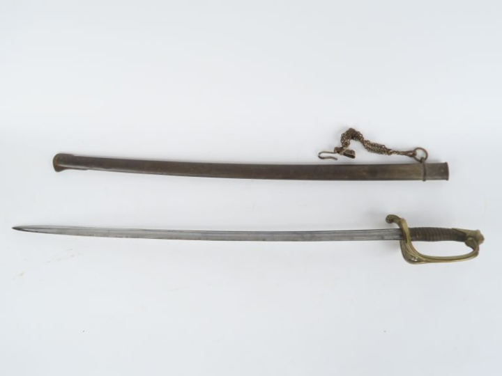 Sabre d’adjudant d’infanterie modèle 1845.  Poignée en corne avec fili