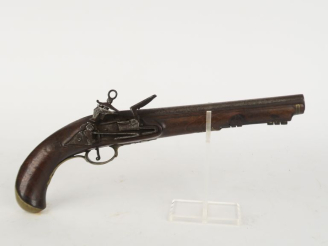 Vente aux enchères Pistolet à silex d’officier espagnol.  Canon rond à pans au tonnerre. 