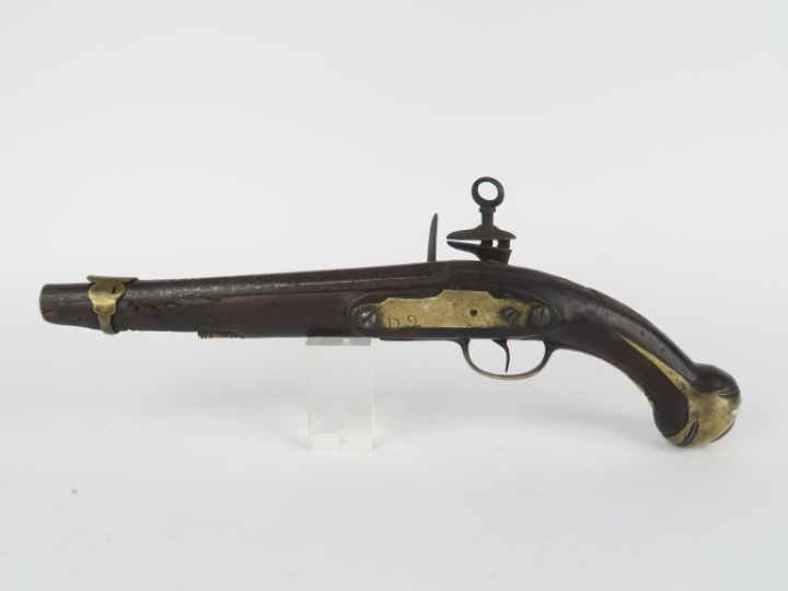 Pistolet d’officier de cavalerie espagnole. Canon à pans poinçonné au 