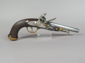 Vente aux enchères Pistolet à silex d’officier modèle 1816.  Canon rond, à pans au tonner
