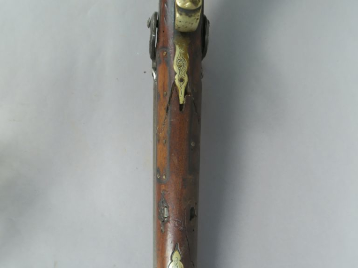 Fusil à percussion, deux coups.  Canons en table. Garnitures en métal 