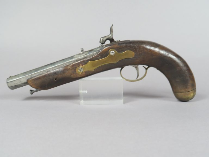 Paire de pistolets à percussion.  Canon à pans. Platines et chiens à c