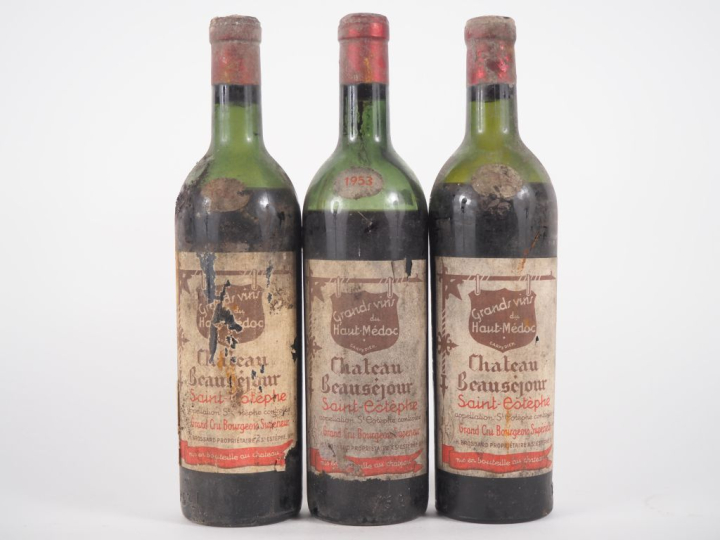 3 BOUTEILLES CHÂTEAU BEAUSÉJOUR SAINT ESTÈPHE - 1953 - VIDANGES/ETA/BT