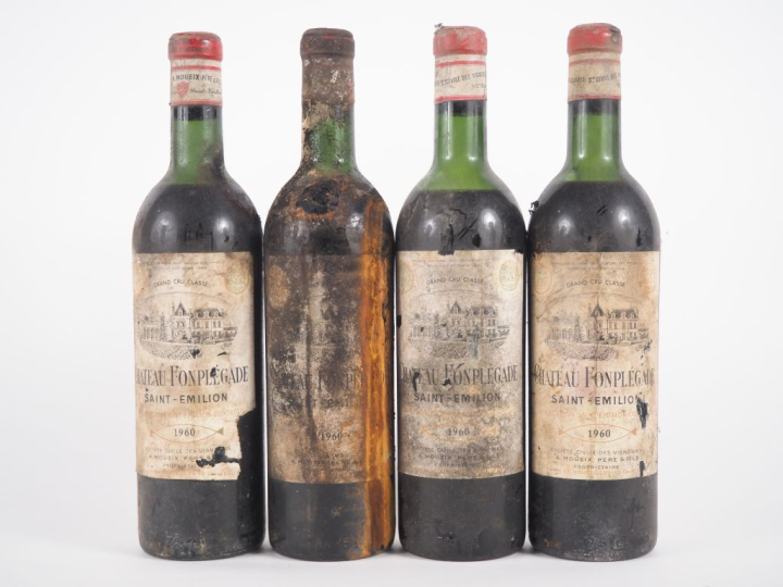 4 BOUTEILLES CHÂTEAU FONPLÉGADE SAINT ÉMILION - 1960 - 2 HEP/2 MEP/ETA