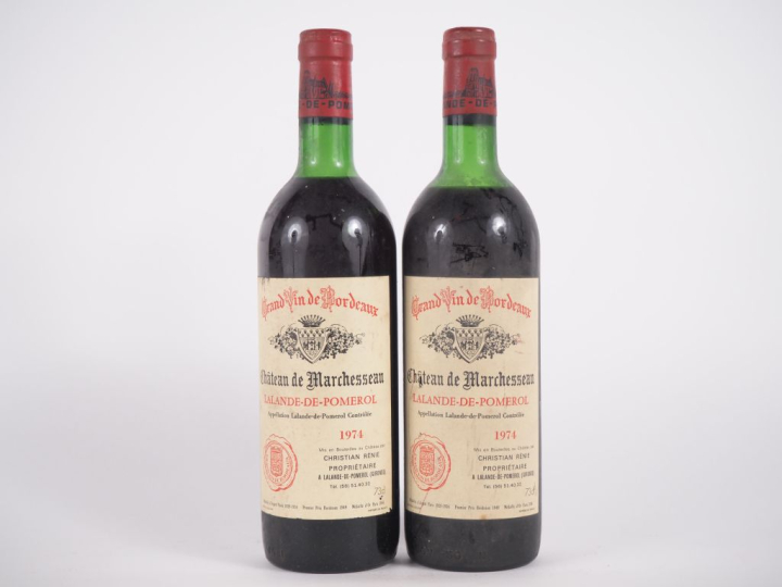 2 BOUTEILLES CHÂTEAU DE MARCHESSEAU LALANDE DE POMEROL - 1974 - 1 LB/1