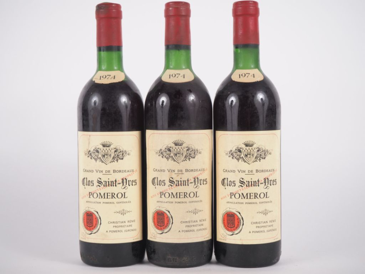 3 BOUTEILLES CLOS SAINT YVES POMEROL - 1974 - 1 LB/2 HEP