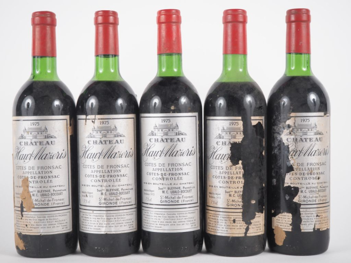 5 BOUTEILLES CHÂTEAU HAUT MAZERIS CÔTES DE FRONSAC - 1975 - 4 LB/1 HEP