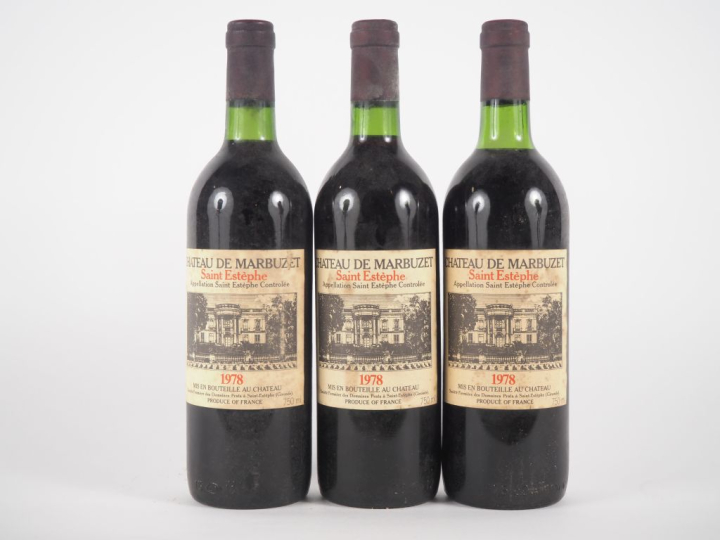 3 BOUTEILLES CHÂTEAU DE MARBUZET ST ESTÈPHE - 1978 - BG/ELT