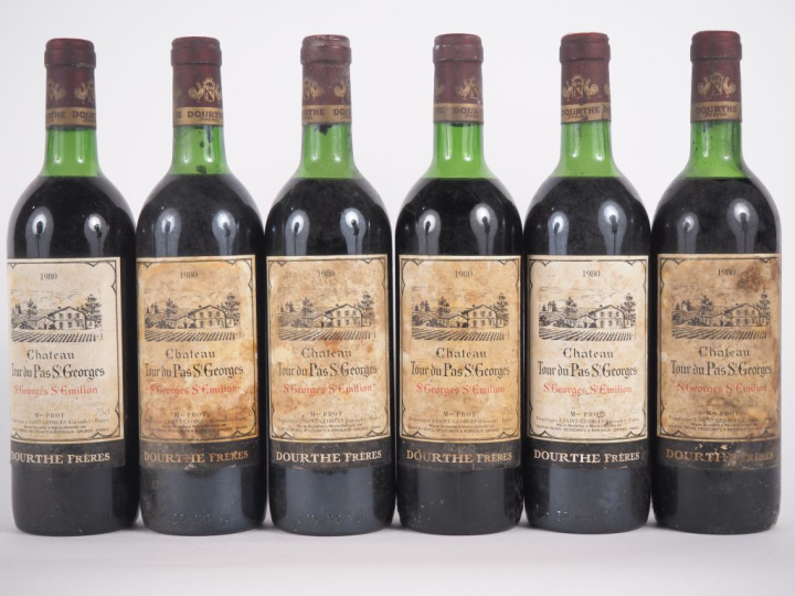 6 BOUTEILLES CHÂTEAU TOUR DU PAS ST GEORGES ST ÉMILION - 1980 - 2 LB/4