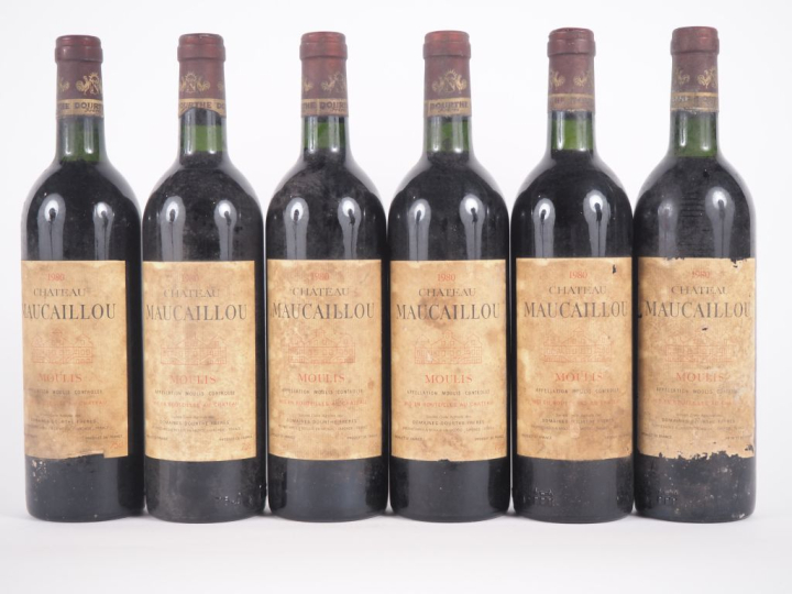 6 BOUTEILLES CHÂTEAU MAUCAILLOU MOULIS - 1980 - BG/EA