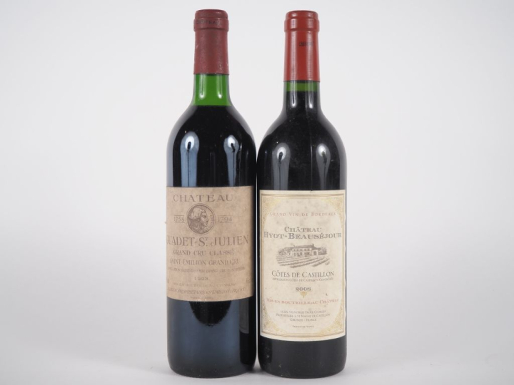 2 BOUTEILLES : 1 CHÂTEAU GUADET ST JULIEN 1993 BG/ELA - 1 CHÂTEAU HYOT