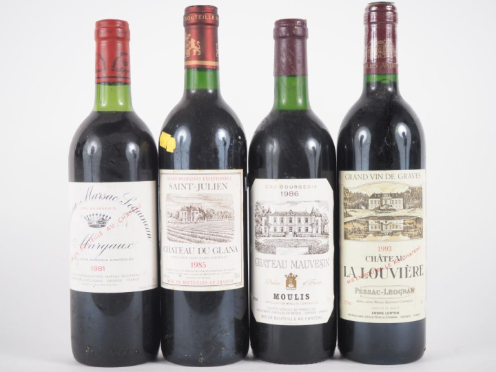 4 BOUTEILLES : 1 CHÂTEAU MAUVESIN CB MOULIS 1986 BG - 1 CHÂTEAU LA LOU