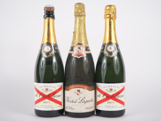 Vente aux enchères 3 BOUTEILLES CHAMPAGNE : 2 de CASTELLANE (1 COIFFE ABSENTE) - 1 MICHEL