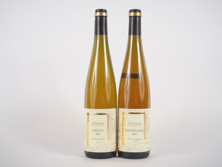 2 BOUTEILLES CAVE DE TURCKEIM : 1 RIESLING 2015 - 1 GEWURZTRAMINER 201