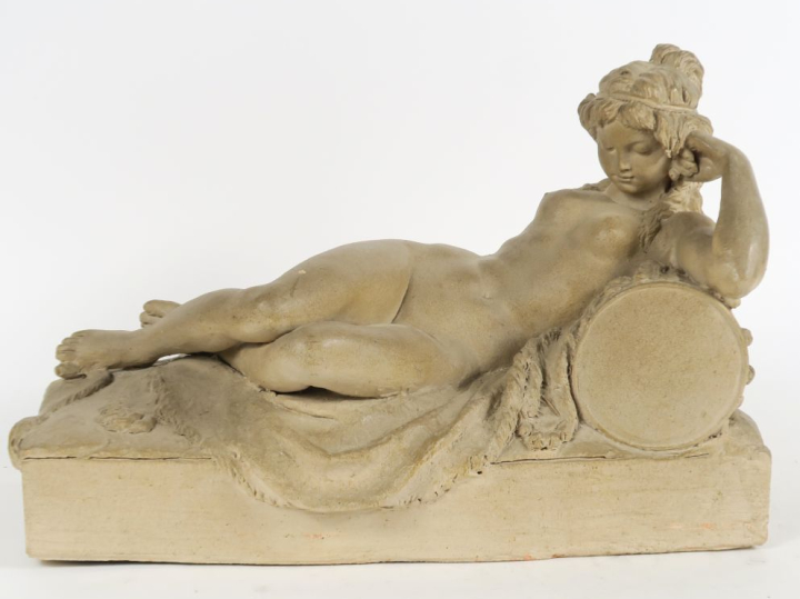 CLODION (d'après).  "Jeune fille ou divinité dénudée allongée" Sculptu