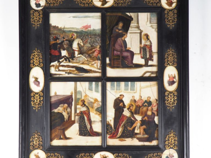 Ecole française XVIIème (Claude DERUET attribué à).  Peinture sur marb